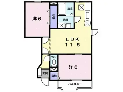 フェルマータⅡFERMATA(2LDK/1階)の間取り写真