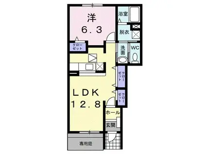 シャルパンティエⅡ(1LDK/1階)の間取り写真