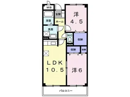 ファシナシオン毛見Ⅱ(2LDK/4階)の間取り写真