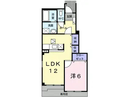 プレシャスコートK東松江2(1LDK/1階)の間取り写真