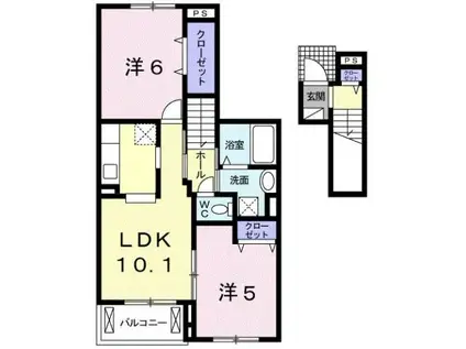 リヴェール土入 Ⅰ(2LDK/2階)の間取り写真