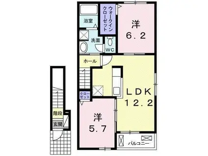 カンタービレ西浜Ⅰ(2LDK/2階)の間取り写真
