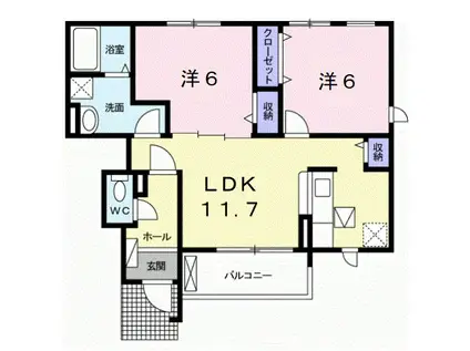 パルティールⅠ(2LDK/1階)の間取り写真