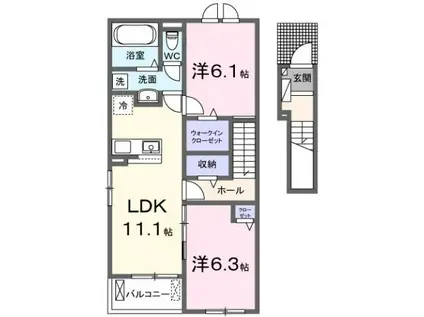 ラ・ルーエ Ⅰ(2LDK/2階)の間取り写真