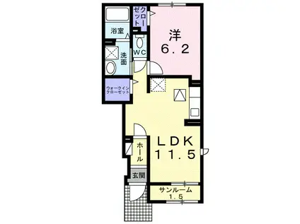 ベルシャイン紀三井寺Ⅰ(1LDK/1階)の間取り写真