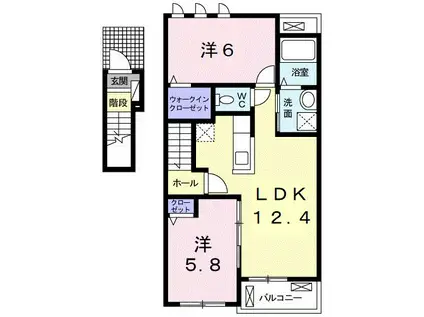 フォルトゥーナⅥ(2LDK/2階)の間取り写真