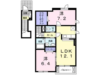 リジェールⅠ(2LDK/2階)の間取り写真