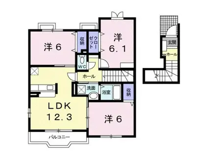 和歌山線 打田駅 徒歩7分 2階建 築21年(3LDK/2階)の間取り写真