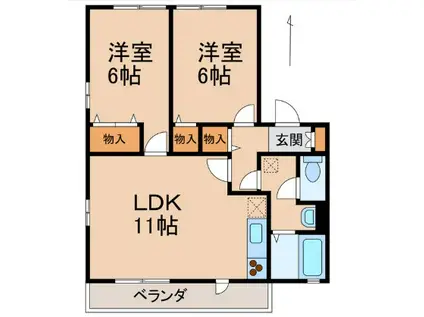 紀勢本線 黒江駅 徒歩15分 2階建 築23年(2LDK/1階)の間取り写真