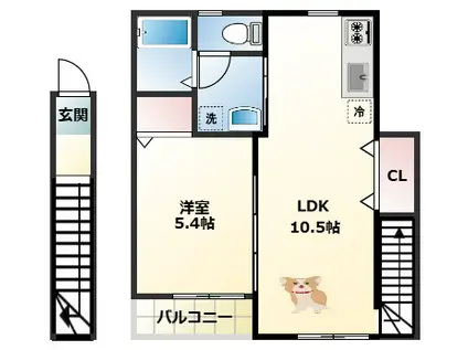 TJ本脇(1LDK/2階)の間取り写真