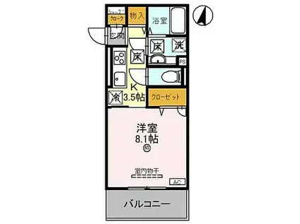 パレ・グランシエルⅡ(1K/1階)の間取り写真