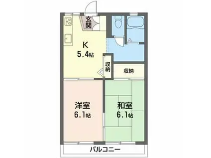 和歌山線 岩出駅 徒歩2分 2階建 築38年(2K/2階)の間取り写真