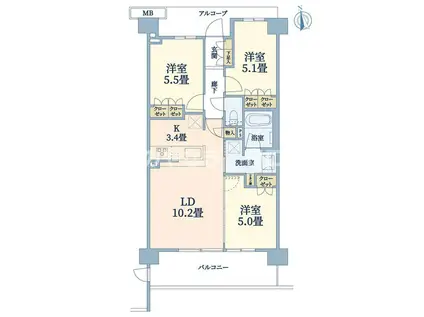 パークホームズLALA門真(3LDK/3階)の間取り写真