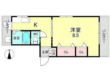 元町ハイツ2(1DK/1階)の間取り写真