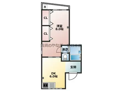 コムズスクエア守口本町B(1DK/2階)の間取り写真