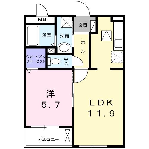 ラ・ルーチェ(1LDK/1階)の間取り写真