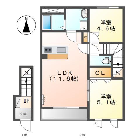 アムールメゾン(2LDK/2階)の間取り写真