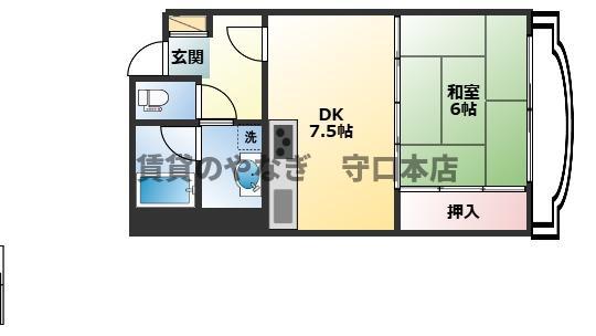 リビエール日向(1LDK/3階)の間取り写真