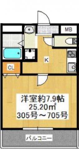 ヴィラナリー太子橋今市(1K/7階)の間取り写真
