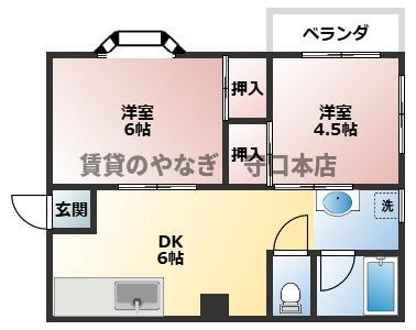 幸福町マンション(2DK/2階)の間取り写真