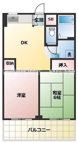 グリーンピア守口B棟(2DK/6階)の間取り写真