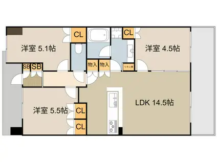 パークホームズLALA門真(3LDK/1階)の間取り写真
