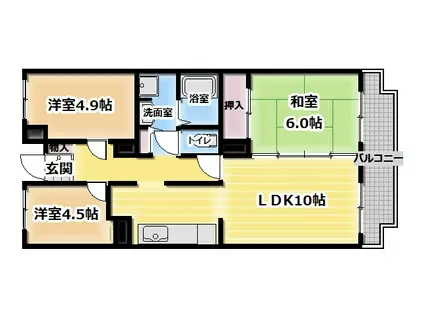 グリーンヴィラ御領(3LDK/5階)の間取り写真