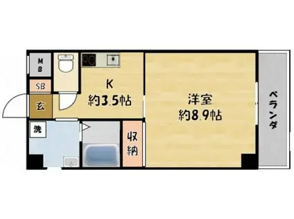 オーヴェスト・ヴィラ(1DK/1階)の間取り写真