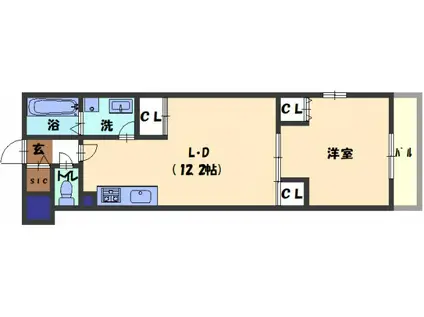 KTIレジデンス大和田C(1LDK/2階)の間取り写真