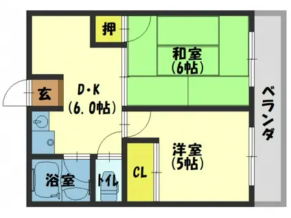 シティハイム モンレヴ(2DK/2階)の間取り写真