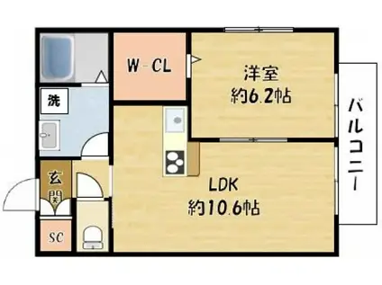 GLANZ DORF(1LDK/2階)の間取り写真