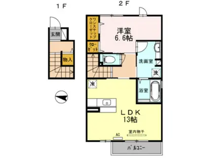 メゾンジュネス2(1LDK/2階)の間取り写真
