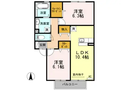 コンフォートN(2LDK/2階)の間取り写真
