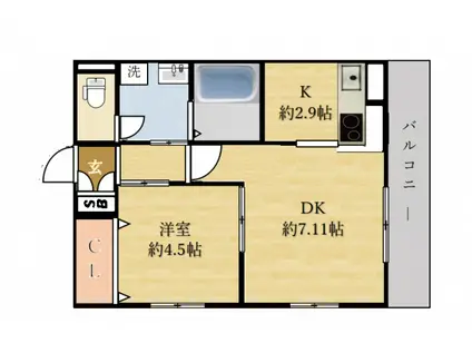 KTIレジデンス西三荘(1LDK/2階)の間取り写真