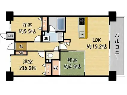KDXレジデンス守口(3LDK/5階)の間取り写真