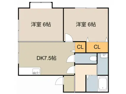 サニーハウス南(2DK/1階)の間取り写真