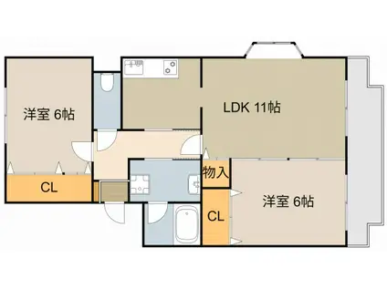 Kピアチェーレ門真南(2LDK/2階)の間取り写真
