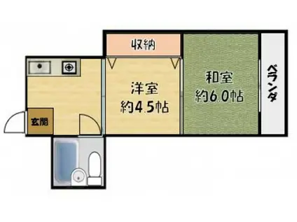 ブルースカイハイツ田井(2K/2階)の間取り写真