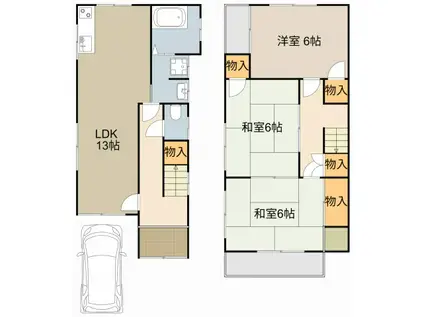 京阪電気鉄道京阪線 香里園駅 徒歩23分 2階建 築43年(3LDK)の間取り写真