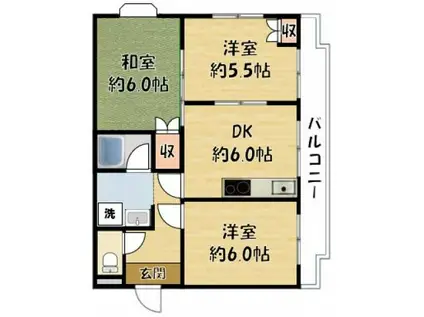 パレ月出(3DK/4階)の間取り写真