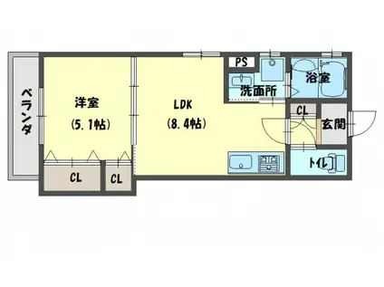 クリエオーレ桜園Ⅱ(1LDK/2階)の間取り写真