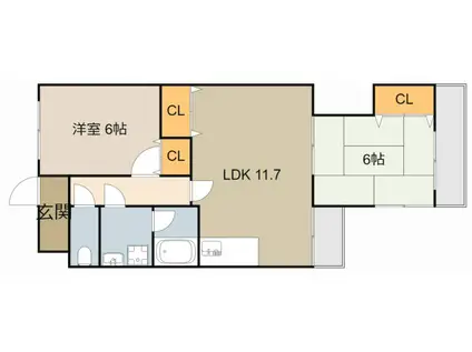 リバーサイド仁和寺(2LDK/1階)の間取り写真