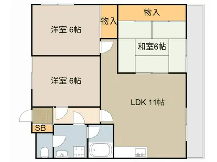 香里さくらハイツⅠ(3LDK/2階)の間取り写真