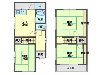 京阪電気鉄道京阪線 萱島駅 徒歩15分 2階建 築53年(3DK)の間取り写真
