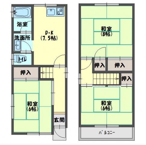 京阪電気鉄道京阪線 萱島駅 徒歩3分 2階建 築33年(3DK)の間取り写真