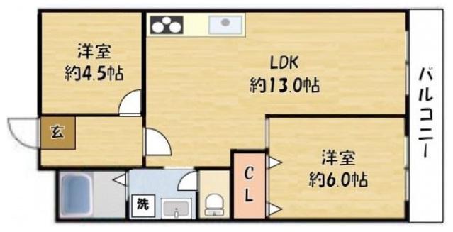 レオハイムKOYA(2LDK/3階)の間取り写真