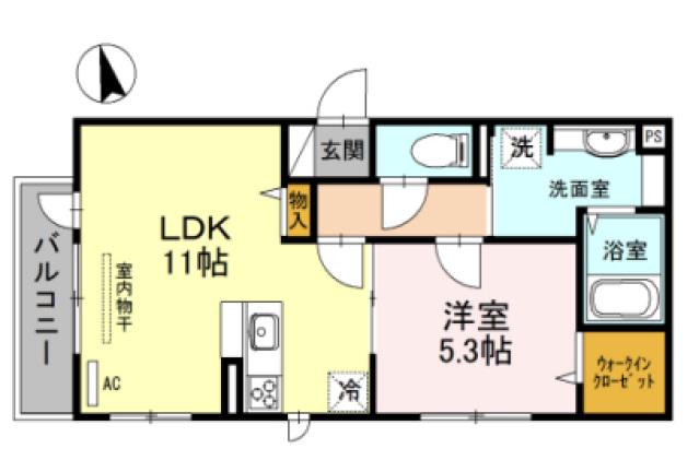 グラジオラス(1LDK/1階)の間取り写真
