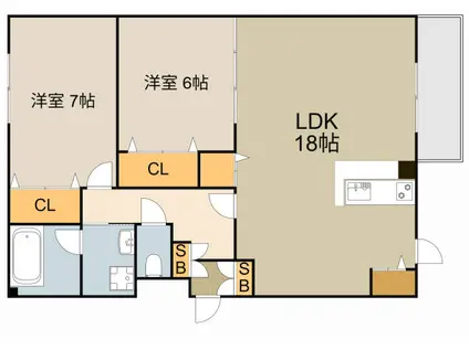 GRAND CHARIOT 香里園(2LDK/1階)の間取り写真