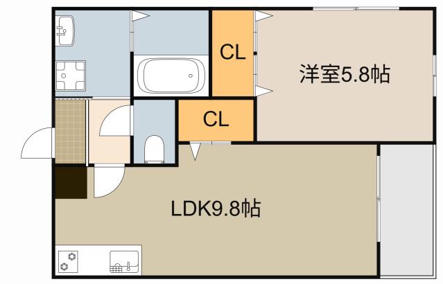 フジパレス幸福町(1LDK/2階)の間取り写真