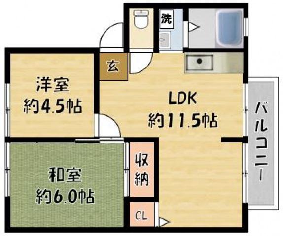 エスポワールB(2LDK/1階)の間取り写真